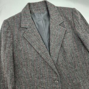Vintage Gray Pink Herringbone Tweed Blazer Womens Medium Tailored Smart Casual
